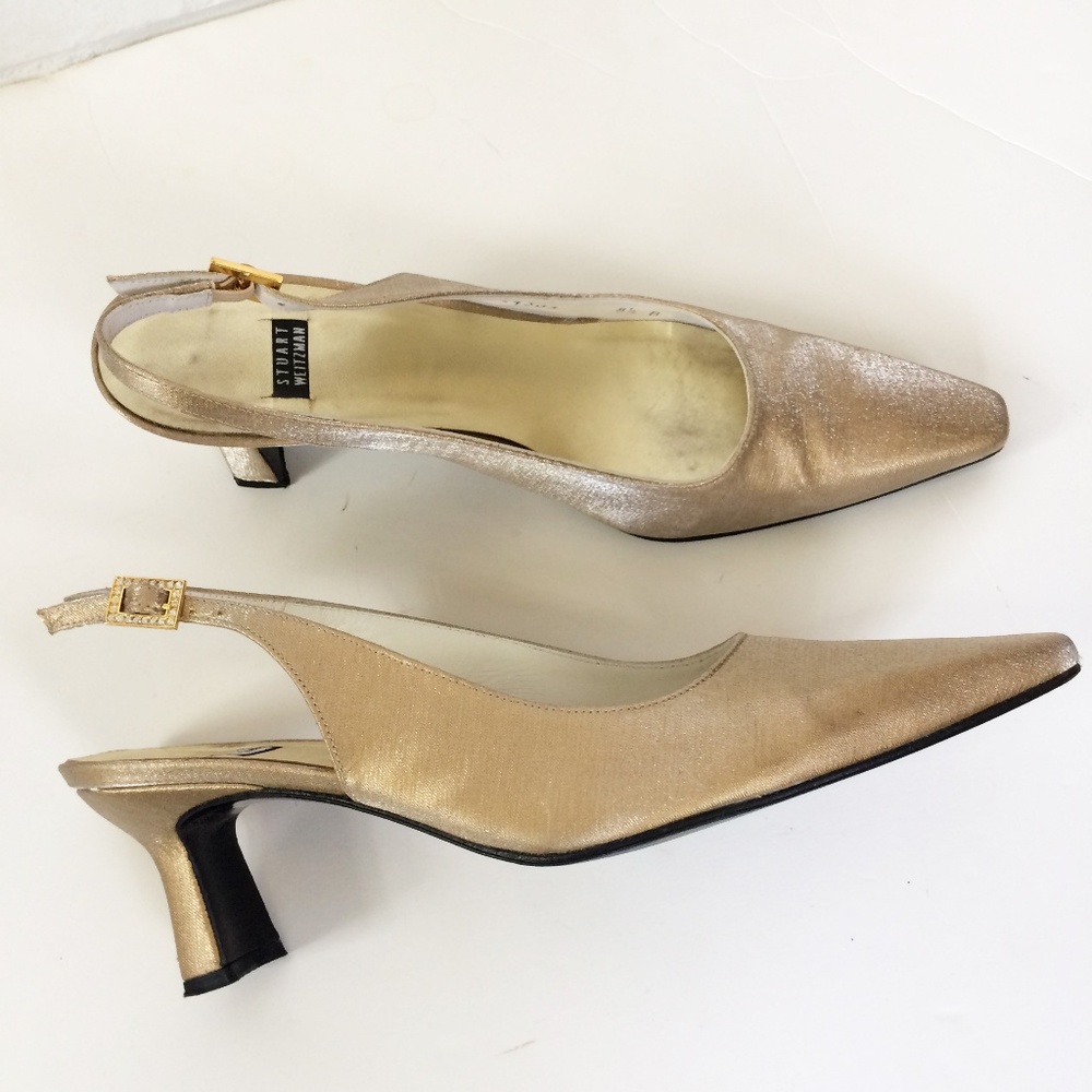 Stuart Weitzman Women's Ankle Strap Gold Sz.8.5B